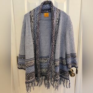 Ruby Rd. Blue and Gray Patterned Poncho